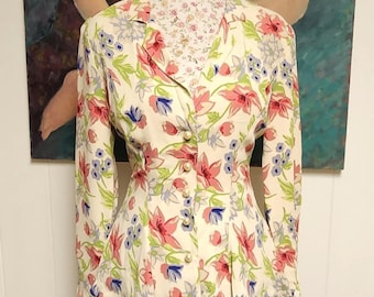 90s Betsey Johnson Floral Silk Bias Cut Slip Dress With Flirty
