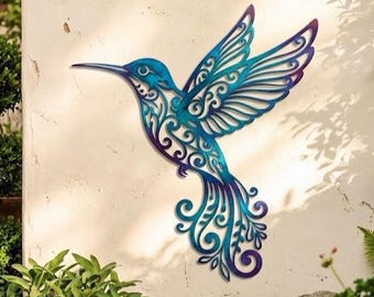 Decoración de pared metálica con colibríes, colorida decoración de pared con aves, letrero para jardín o patio, regalo tropical para exteriores inspirado en la naturaleza.