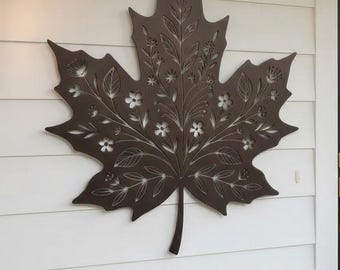 Ahornblatt Metall Wand Kunst, Herbst Blatt Porch Decor, Botanisches Außenwandschild, Herbst Wohndekor, Housewarming Geschenk