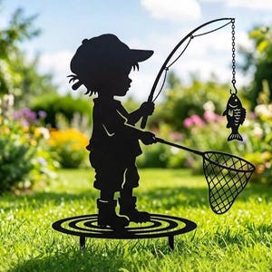 Outdoor Yard Art Fishing Boy - Etsy