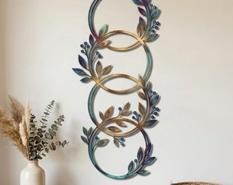 Vertical Floral Metal Wall Art, Modern Botanical Wall Decor, Colorful Vine Wall Hanging, Boho Entryway Decor