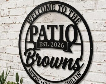 Decoración de pared metálica personalizada para patio, letrero personalizado con el nombre de la familia para patio, decoración de pared para exteriores, letrero para parrilla de jardín, regalo de inauguración de casa