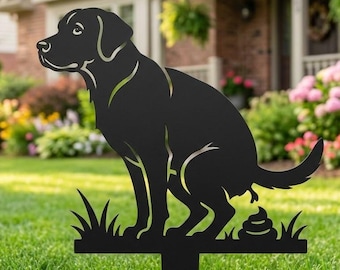 Funny Dog Poop Garden Stake, Black Metal Yard Sign, Pet Waste Lawn Decor, Dog Owner Outdoor Gag Gift