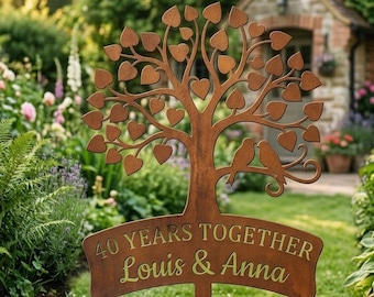 Personalized Anniversary Tree Garden Stake, Custom Couple Metal Yard Sign, 40 Years Together Gift, Wedding Anniversary Decor, Love Tree