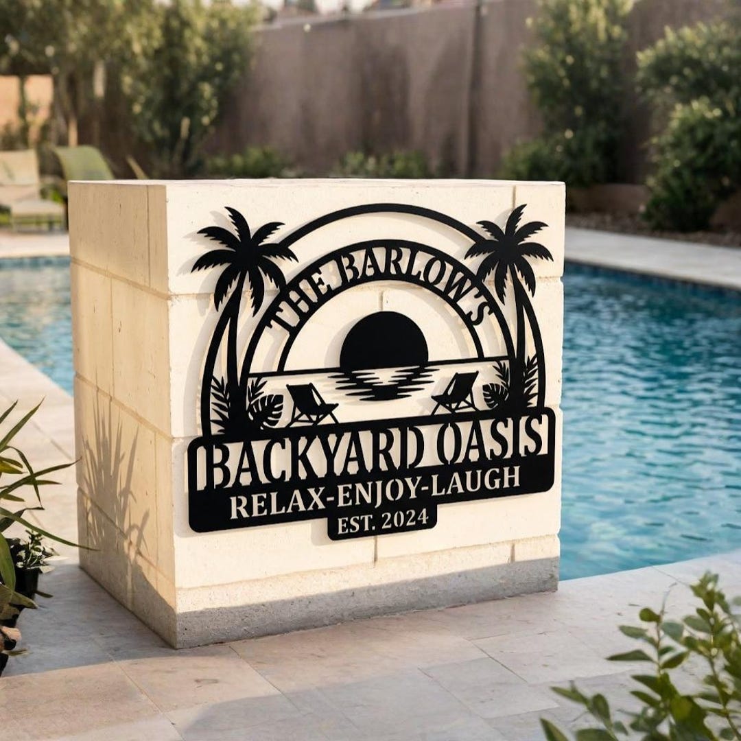 Personalized Backyard Oasis Metal Sign, Custom Pool Patio Wall Decor ...
