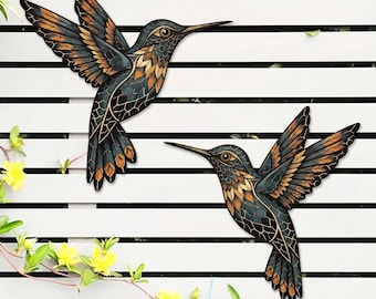 Hummingbird Metal Wall Art Set, Outdoor Hummingbird Wall Decor, Garden Fence Bird Art, Patio Porch Wall Hanging, Bird Lover Gift