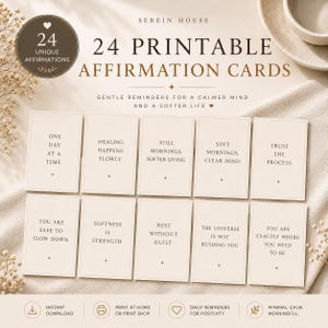24 Minimalist Affirmation Cards: Self-Love, Mindfulness, Motivation (Digital Download)