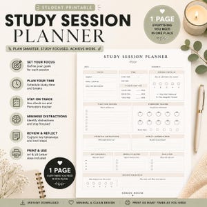 Study Session Planner Printable: Focus Tracker, Goal Setting (PDF Download)