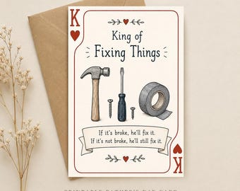 Tarjeta imprimible para el Día del Padre "El Rey de las Arreglos" (Descarga instantánea)