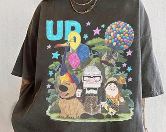 Disney UP Movie PNG Bundle, Retro Pixar Adventure Shirt Design, Carl Ellie Dug Balloon House Sublimation Digital Download For Tee Printing