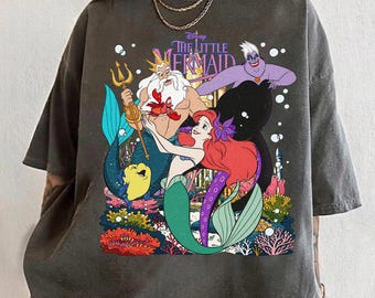 Disney Ariel PNG, Little Mermaid Princess Shirt Design, Ursula King Triton Sebastian Flounder, Retro Under The Sea Digital Download File