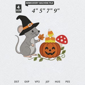 Halloween Mouse Embroidery Design, Jack-O-Lantern, Halloween Spooky Season Machine Embroidery File (Digital Download)