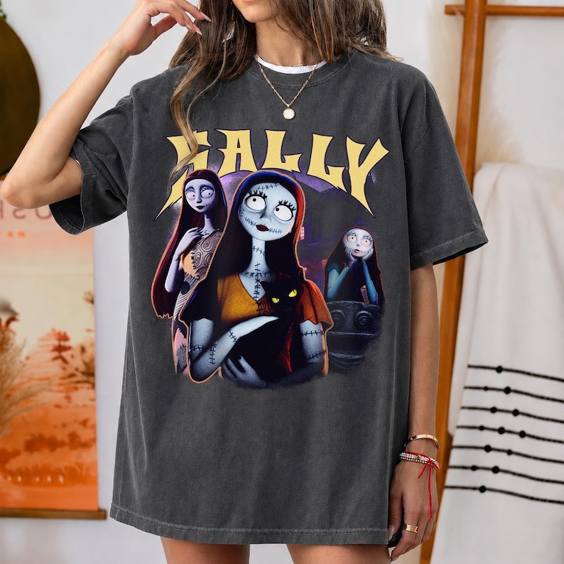 Disney Sally PNG, Nightmare Rag Doll-fil, gotisk Halloween-sublimeringsdesign, kuslig svart kattskjorta-grafik, omedelbar digital nedladdning bild 1