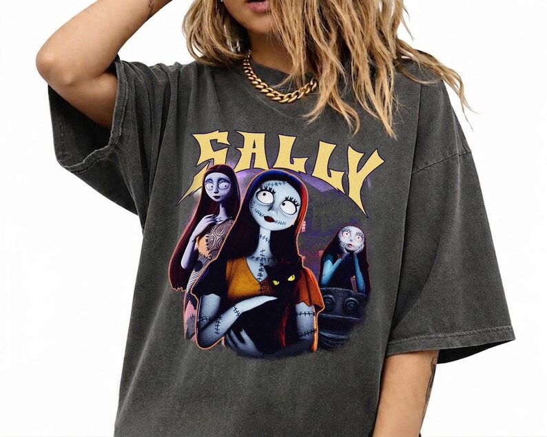 Disney Sally PNG, Nightmare Rag Doll-fil, gotisk Halloween-sublimeringsdesign, kuslig svart kattskjorta-grafik, omedelbar digital nedladdning bild 3