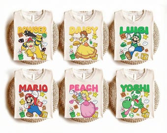 Bundle 6 PNG, Super Mario Shirt Designs, Mario Luigi Peach Daisy Yoshi Bowser Clipart, Nintendo Game Sublimation Digital Download Set
