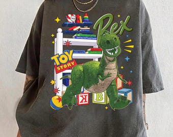 Disney Toy Story Rex PNG, Rex Dinosaur Kids Room PNG, Retro Toy Blocks Shirt Design, Family Matching Printable Digital Download File