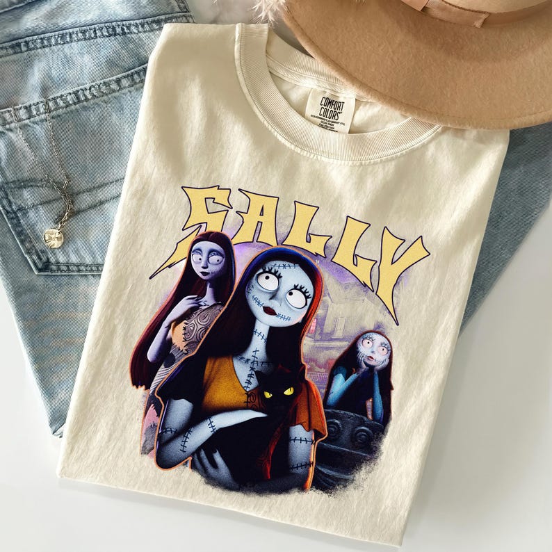 Disney Sally PNG, Nightmare Rag Doll-fil, gotisk Halloween-sublimeringsdesign, kuslig svart kattskjorta-grafik, omedelbar digital nedladdning bild 4