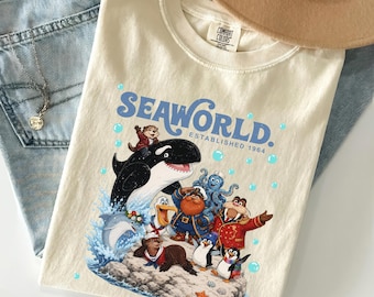 SeaWorld Family Adventure PNG, Retro Ocean Animal Cartoon Graphic, Vintage Marine Park Sublimation Printable Download File