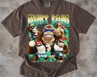 Mario Funky Kong PNG, Super Mario Ape Biker Clipart, Retro Jungle Gamer Graphic, Vintage Sublimation Shirt Art, Printable Download