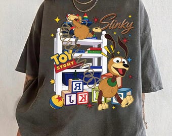 Disney Toy Story Slinky Dog PNG, Slinky Puppy Toy Room PNG, Retro Character Blocks Shirt Design, Printable Digital Download PNG File