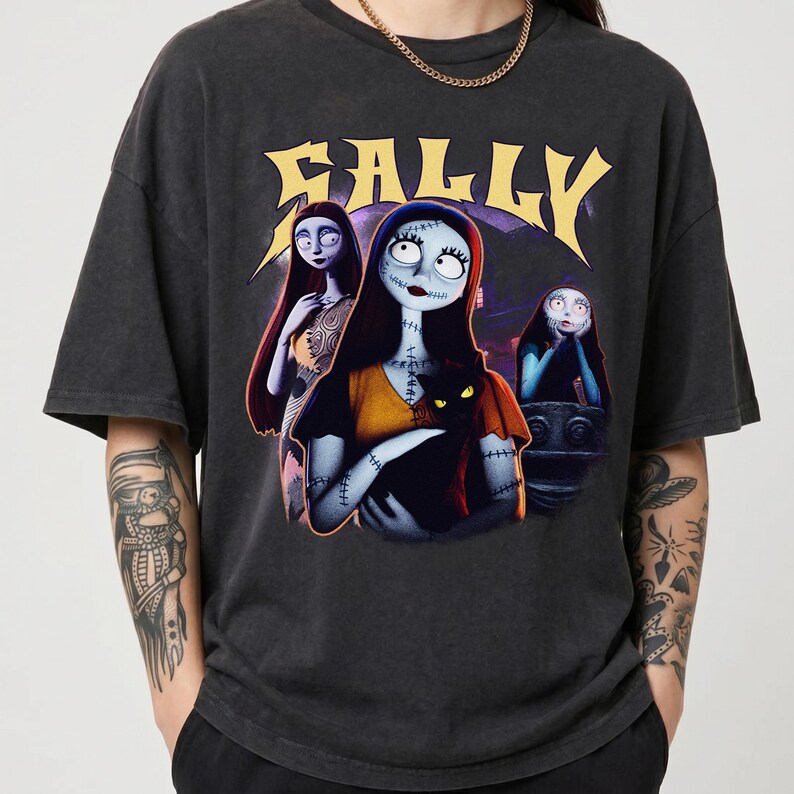 Disney Sally PNG, Nightmare Rag Doll-fil, gotisk Halloween-sublimeringsdesign, kuslig svart kattskjorta-grafik, omedelbar digital nedladdning bild 2