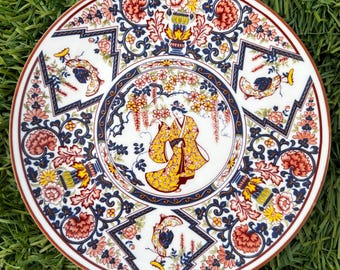 Placa decorativa de pared japonesa Imari pintada a mano con diseño floral de geisha