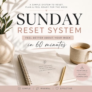 Sunday Reset System | Weekly Reset Planner | Minimal Printable Planner | 60 Minute Reset Routine | Weekly Planning Template