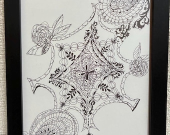 Original Tuschezeichnung / Minimal Line Art / Handgezeichnetes Blumen Kunstwerk / Einzigartig / Moderne Wandkunst /