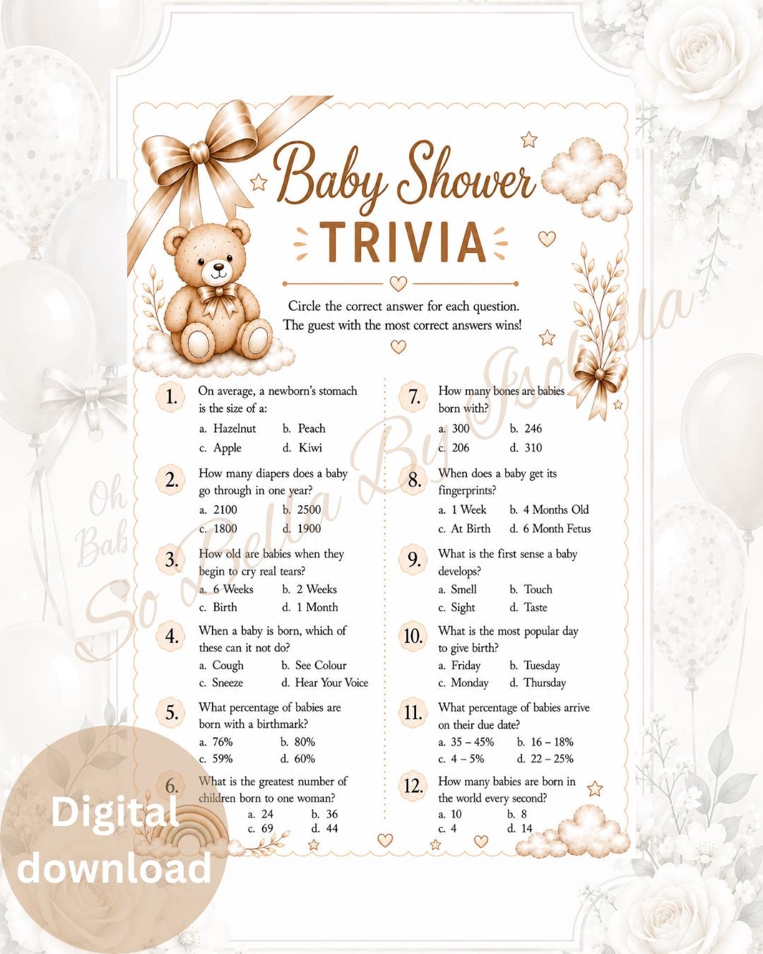 Baby Shower Trivia Game | Printable Baby Shower Quiz | Instant Download ...