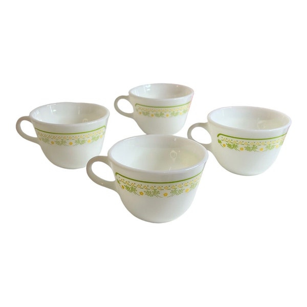 Vintage Set of 4 Pyrex Summer Impression Sunshine Coffee Tea Cups Milk Glass