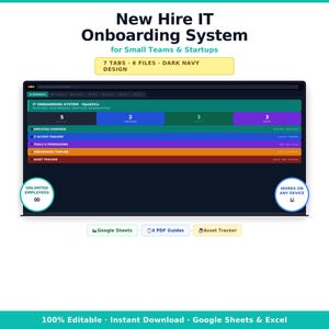 IT Onboarding Template Google Sheets | New Hire IT Checklist | Small Business Onboarding System | Startup HR Tool