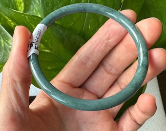 Certified Grade A Forest Green Jade Bangle Bracelet, Smooth Glassy Polish, 52-60mm Sizes