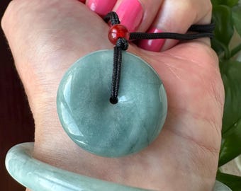 Natural Deep Green Jade Donut Necklace, Symbol of Luck, Protection & Harmony