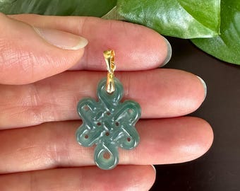 Natural Jade Chinese Knot Pendant, Sterling Silver or Gold Fill Bail