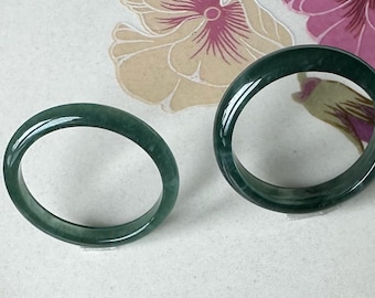 Natural Jadeite Band Ring, Water Blue Untreated Jade, Unique Pattern Translucency
