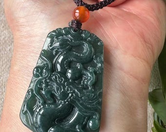 Natural Color Jadeite Jade Blue Water Dragon Pendant Necklace