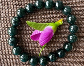 10mm Jade Beads Stretch Bracelet, Water Blue Natural Colour Jadeite