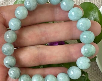 Natural Jade Beaded Bracelet, 10mm Beads, Elastic Stretch, Sizes 7-9 Inch