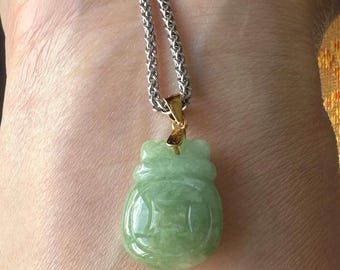 Natural Color Jade Money Bag Pendant, Fortune Bag Charm, Traditional Wealth Symbol