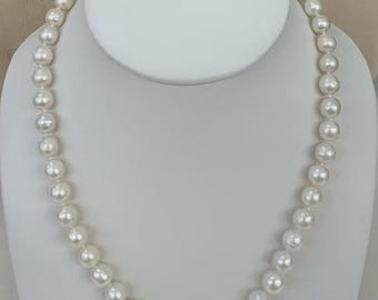 Classic Genuine Freshwater Pearl Necklace, Sterling Silver Gold-filled Clasp