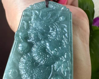 Natural Color Jadeite Jade Dragon Pendant Necklace