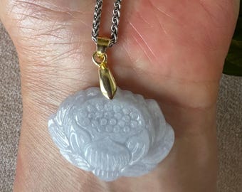 Lavender White Natural Jade Lotus Flower Pendant, Traditional Good Luck Gift