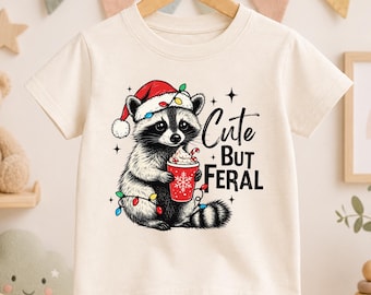 Kids Cute But Feral Raccoon Shirt, Cocoa Lights Santa Graphic Tee, Cute Matching Top, Feral Cocoa Holiday Gift Matching Sweatshirt Top