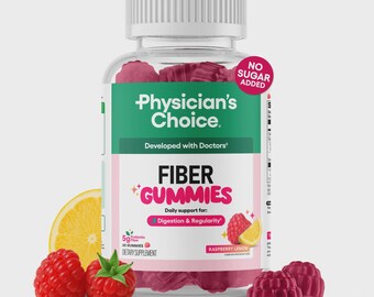 Physician's Choice Fiber Gummies – Raspberry Lemon, Digestive Health (No Sugar Added, Vegan)