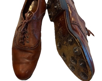 Zapatos de golf para hombre VNTGE Footjoy Classics Oxford color marrón coñac, talla 11, estrechos, Collectos