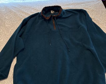 Y2K Vintage Merit Awards Teal Fleece Quarter Zip Pullover Outdoors Meas. In Pics
