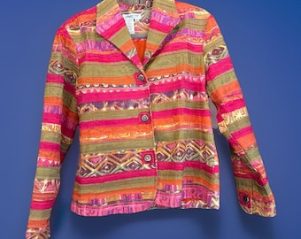 VNTGArt2Wear, Chaqueta de bloques de tela de color rojo, naranja, rosa, amarillo, dopamina PM