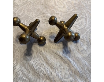 2 Mid Century Modern JAX Jacks Chrome Metal Paperweights Bookends Sculptures