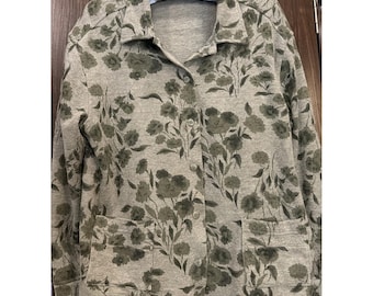 VNTGE 80's Olive Green Floral Jacket Shirt Fairy Whimsigoth Boho Cottagecore M