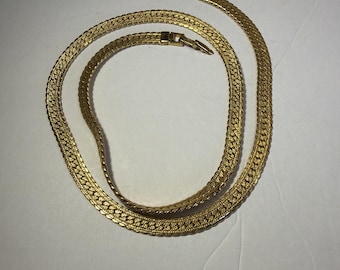 Vintage Signed NAPIER Necklace Gold Tone Chain Herringbone Link 24" Quiet Luxury